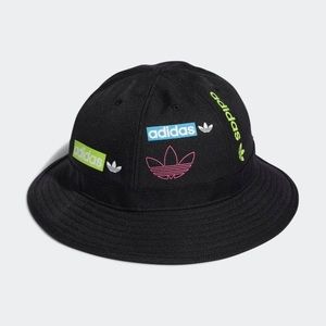 Adidas Stamp Logo Bell Bucket Hat NWT Black Neon